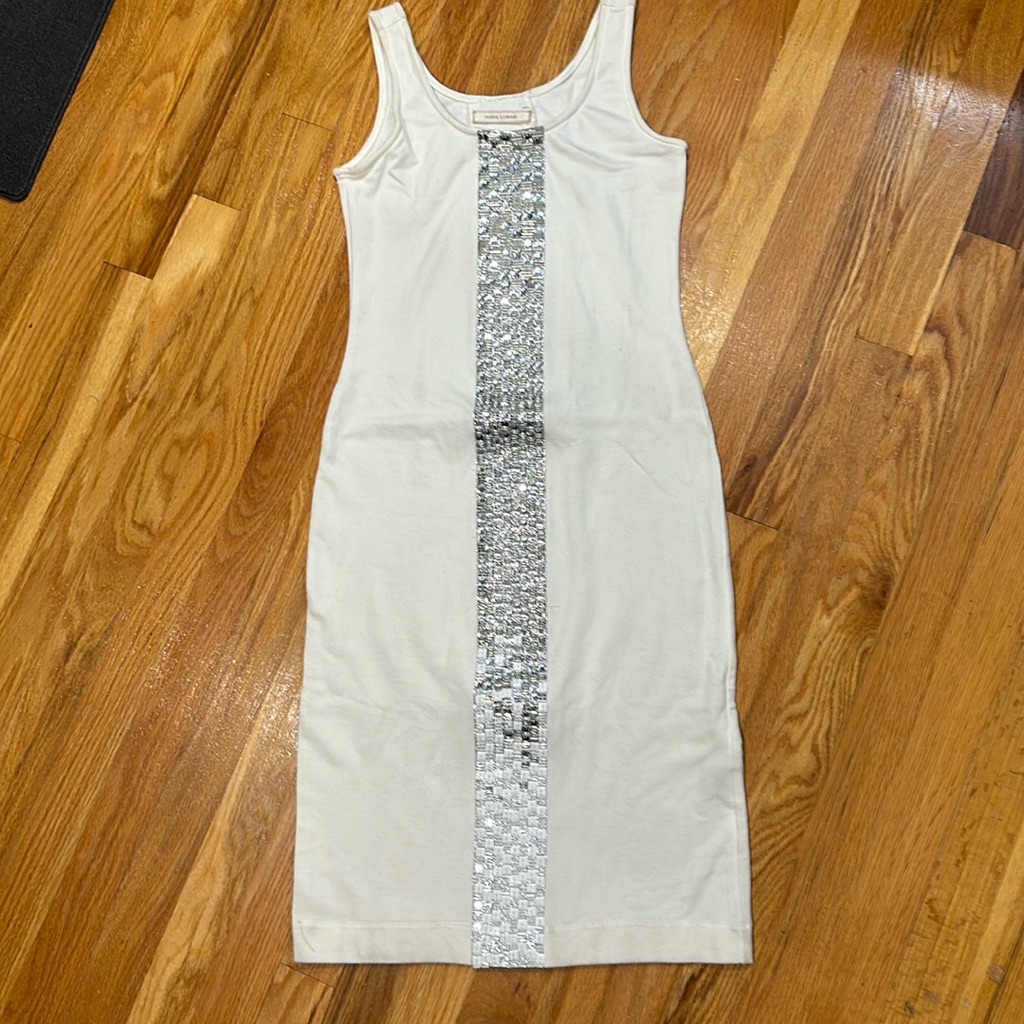 Stretch White Beaded Tank Dress